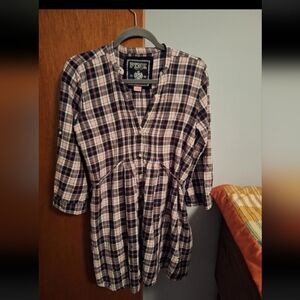 PINK Victoria's Secret Plaid Button-Down Bedazzled Shirt Dress Size L Circa 2009